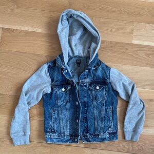 GAP Kids Blue Denim Jacket with Gray Hood